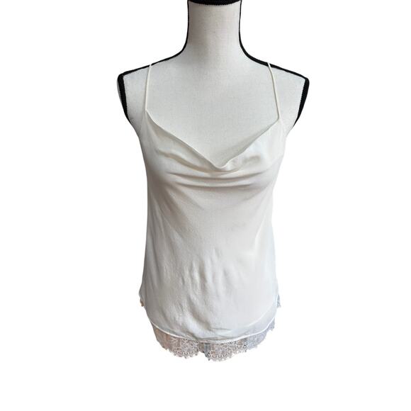 Cami NYC 100% Silk Lace Trim Cowl Neck Camisole Tank Top Ivory Size M - Picture 1 of 10